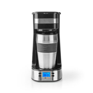 Nedis Coffee to go 1-Tassen-Kaffeeautomat inkl. doppelwandigem Thermo-Edelstahlbecher, 420 ml Fassungsvermögen, 0,42 l, Timer