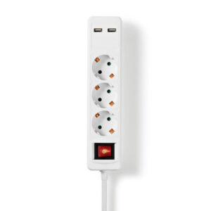 NEDIS Steckdosenleiste | 3-fach Schuko | 2x USB | 1,5 m | Ein-/Aus-Schalter | Weiß