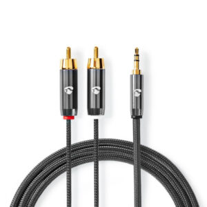Stereo-Audiokabel | 3,5-mm-Stecker – 2x Cinch-Stecker | Stahlgrau | Verstärktes Kabel
