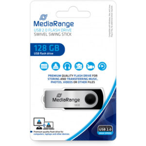 MediaRange MR913 Swivel USB Stick, 128 GB, USB 2.0, Silber, Schwarz