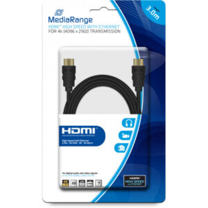 MediaRange HDMI? High Speed Anschlusskabel mit Ethernet, vergoldete Kontakte, 18 Gbit/s Datenübertragungsrate, 3.0m, schwarz