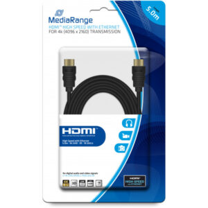 MediaRange HDMI? High Speed Anschlusskabel mit Ethernet, vergoldete Kontakte, 18 Gbit/s Datenübertragungsrate, 5.0m, schwarz
