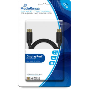 MediaRange DisplayPort? Anschlusskabel, vergoldete Kontakte, 10 Gbit/s Datenübertragungsrate, 2.0m, schwarz