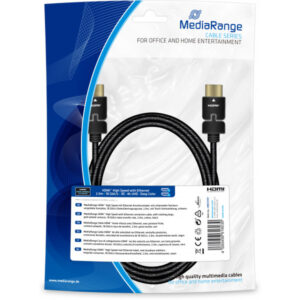 MediaRange HDMI? High Speed mit Ethernet Anschlusskabel, mit rotierenden Steckern, vergoldete Kontakte, 18 Gbit/s Datenübertragungsrate, 2.0m, mit Textil-Ummantelung, schwarz