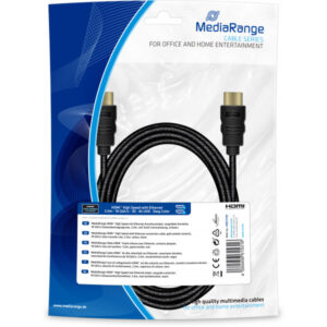 MediaRange HDMI? High Speed mit Ethernet Anschlusskabel, vergoldete Kontakte, 18 Gbit/s Datenübertragungsrate, 3.0m, mit Textil-Ummantelung, schwarz