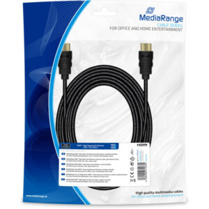 MediaRange HDMI? High Speed mit Ethernet Anschlusskabel, vergoldete Kontakte, 10.2 Gbit/s Datenübertragungsrate, 5.0m, mit Textil-Ummantelung, schwarz