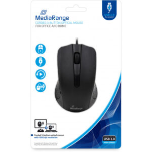 MediaRange kabelgebundene 3-Tasten Maus, mit optischem Sensor, schwarz