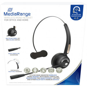 MediaRange kabelloses Bluetooth Mono-Headset mit Mikrofon, 180mAh Akku, schwarz