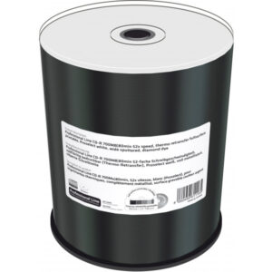 Professional Line CD-R 700MB|80min 52-fache Schreibgeschwindigkeit,  vollflächig bedruckbar (Thermo-Retransfer), Proselect weiß, voll metallisiert, silberne Schreibseite, 100er Cakebox