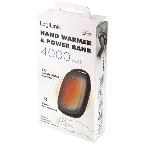 LogiLink PA0264 - Handwärmende Powerbank mit 4000mAh und doppelseitiger Heizung: DREI einstellbare Temperatureinstellungen, Metallgrau – Bild 6