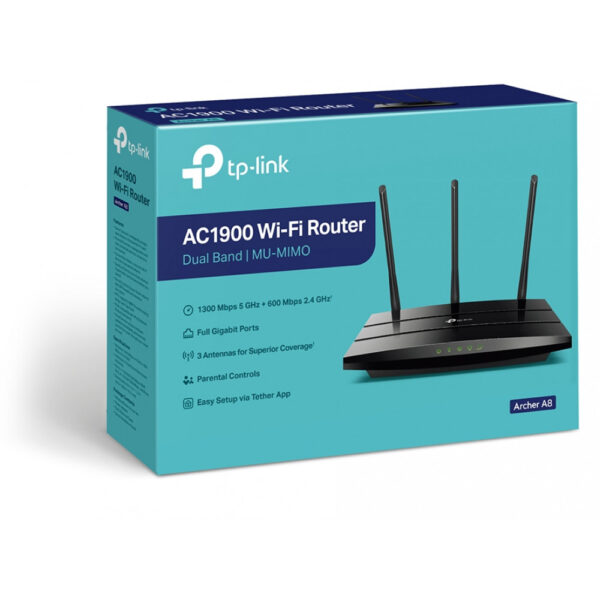 TP-LINK Archer A8 - Wi-Fi 5 (802.11ac) - Dual-Band (2,4 GHz/5 GHz) - Eingebauter Ethernet-Anschluss - Schwarz - Tragbarer Router – Bild 2