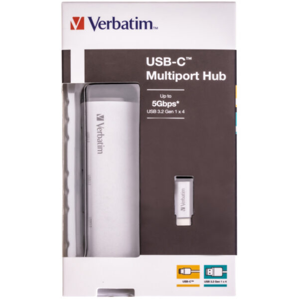 Verbatim USB-C Multiport-Hub, USB-C-Adapter aus hochwertigem Aluminium für Laptops MacBooks und Smartphones, Multimedia-Adapterstecker mit vier USB-3.2 Gen 1-Anschlüssen, silber – Bild 8