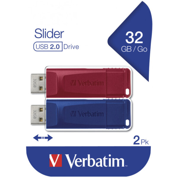 Verbatim Slider - USB-Stick - 2x32 GB - Blau - Rot - 32 GB - USB Typ-A - 2.0 - Dia - 8 g - Blau - Rot – Bild 12