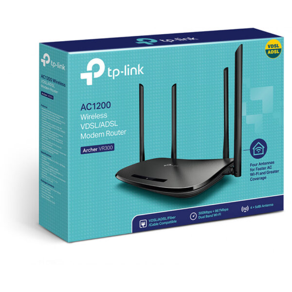 TP-LINK Archer VR300 AC1200 - Wi-Fi 5 (802.11ac) - Dual-Band (2,4 GHz/5 GHz) - Eingebauter Ethernet-Anschluss - 4G - Schwarz - Tabletop-Router – Bild 2