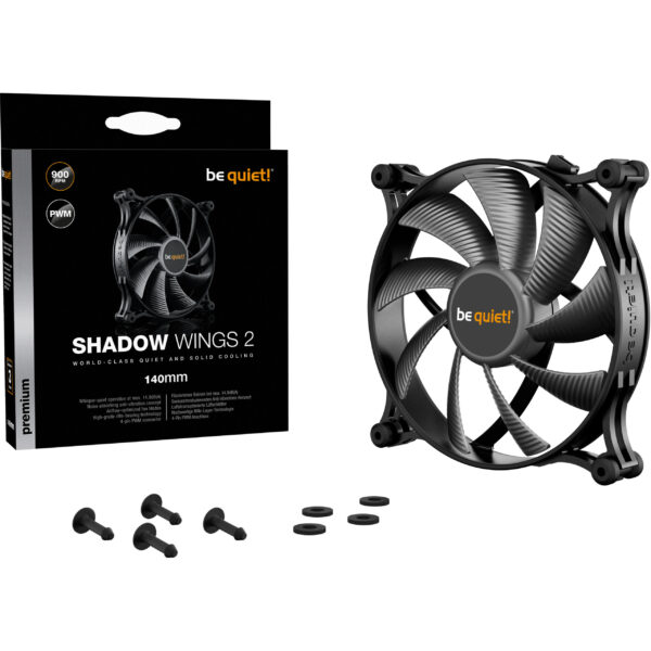 Be Quiet! Shadow Wings 2 140mm PWM - Ventilator - 14 cm - 900 RPM - 14,9 dB - 49,8 cfm - 85 m³/h – Bild 2