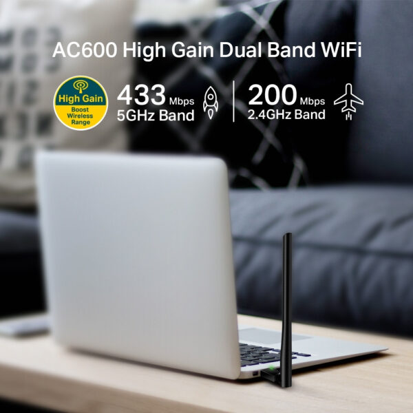 TP-LINK Archer T2U Plus - Eingebaut - Verkabelt - USB - WLAN - 600 Mbit/s - Schwarz – Bild 3