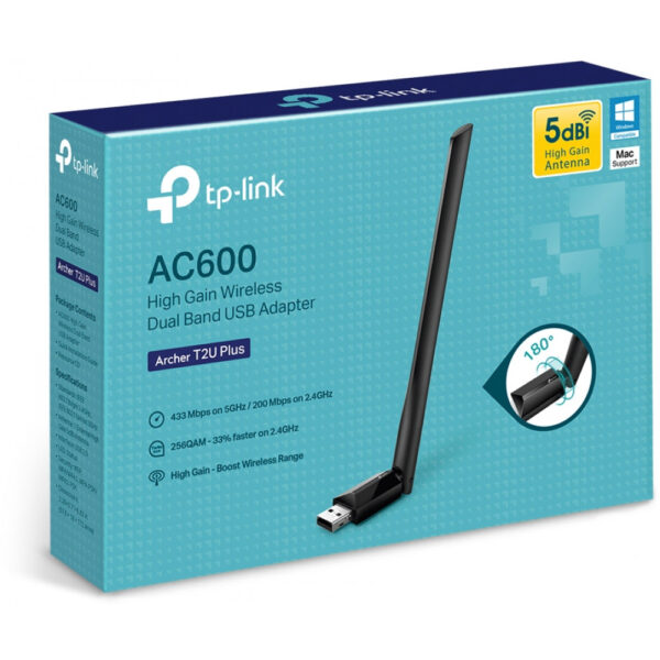 TP-LINK Archer T2U Plus - Eingebaut - Verkabelt - USB - WLAN - 600 Mbit/s - Schwarz – Bild 5