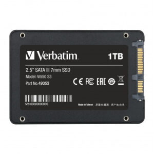 Verbatim Vi550 S3 SSD, interne SSD 1TB, Solid State Drive, 2,5 Zoll SATA III Schnittstelle, internes SSD-Laufwerk mit 3D-NAND-Technologie, Hochleistungs-SSD 1TB, bis 560MB/s, schwarz