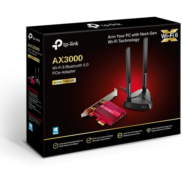 TP-LINK Archer TX3000E - Eingebaut - Kabellos - PCI Express - WLAN / Bluetooth - 2402 Mbit/s - Schwarz - Rot – Bild 2