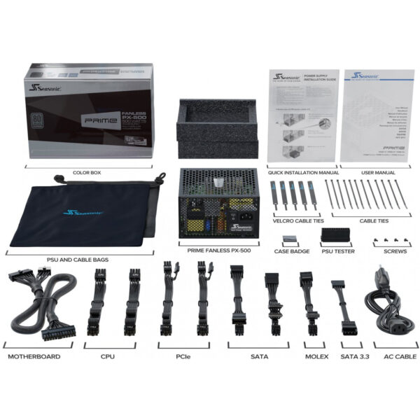 Seasonic PRIME Fanless PX - 500 W - 100 - 240 V - 50/60 Hz - 4 - 7 A - 100 W - 492 W – Bild 8
