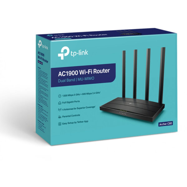 TP-LINK Archer C80 - Wi-Fi 5 (802.11ac) - Dual-Band (2,4 GHz/5 GHz) - Eingebauter Ethernet-Anschluss - Schwarz - Tabletop-Router – Bild 3