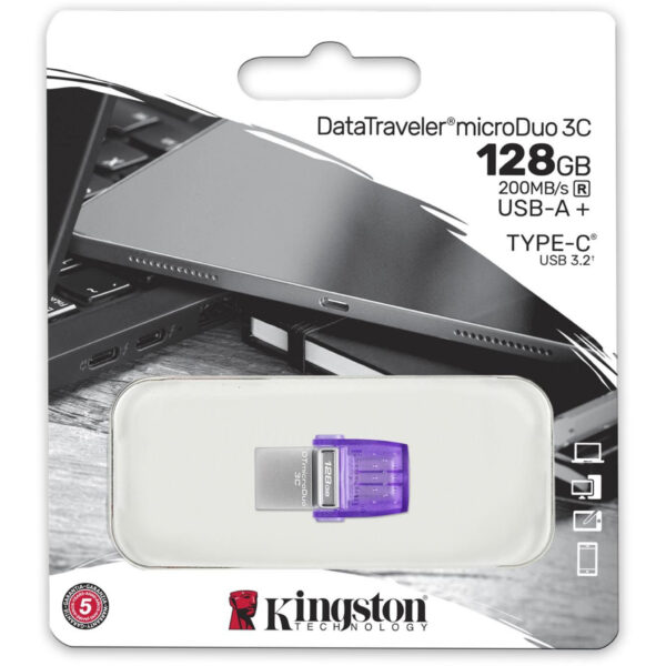 Kingston 128GB DT MICRODUO 3C 200MB/s DUAL USB-A+ USB-C - USB-Stick - 128 GB – Bild 2