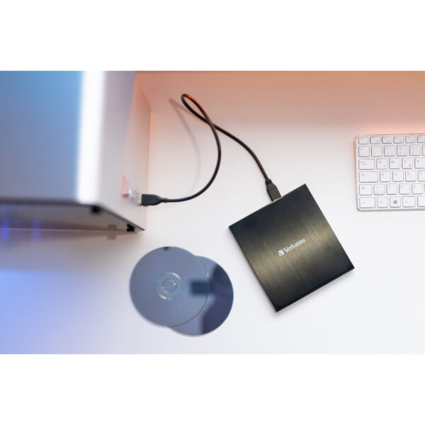 Verbatim Externer Slimline CD/DVD-Brenner - Schwarz - Ablage - Desktop / Notebook - DVD±RW - USB 3.2 Gen 1 (3.1 Gen 1) - CD-R - CD-RW - DVD+R - DVD+R DL - DVD+RW - DVD-R - DVD-R DL - DVD-RW – Bild 3