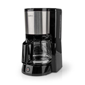 Nedis Filterkaffeemaschine mit Glaskanne, Kompaktes Edelstahl Design, max. Kapazität: 1.5 l, Anzahl Tassen auf einmal: 12, Warmhalten Schwarz, Silber