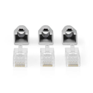 RJ45-Stecker | RJ45 Pass Through | Festes/verseiltes UTP CAT6 | Gerade | Vergoldet | 10 Stück | PVC | Grau / Schwarz / Weiss | Box