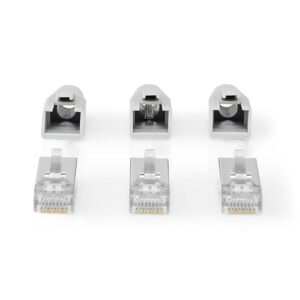 RJ45-Stecker | RJ45 Pass Through | Festes/verseiltes FTP CAT6a | Gerade | Vergoldet | 10 Stück | PVC | Grau | Box