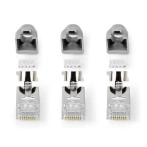 RJ45-Stecker | RJ45 Pass Through | Festes/verseiltes FTP CAT7 | Gerade | Vergoldet | 10 Stück | PVC | Grau | Box