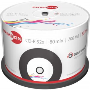 Primeon Black-Vinyl-Disc CD-R 700 MB / 80 min 52x, Vinyl Bedruckbar, 50 Stück in Cakebox