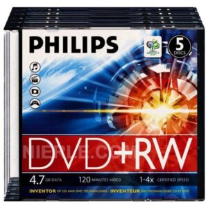 DVD+RW 4,7 GB Philips 4x Speed in Jewelbox 5 Stk