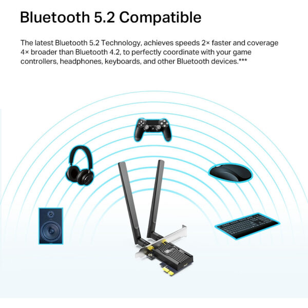 TP-LINK AX1800 Wi-Fi 6 Bluetooth 5.2 PCIe Adapter - Eingebaut - Kabellos - PCI Express - WLAN / Bluetooth - 1800 Mbit/s - Schwarz