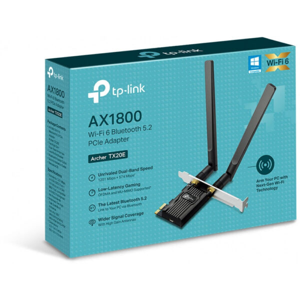 TP-LINK AX1800 Wi-Fi 6 Bluetooth 5.2 PCIe Adapter - Eingebaut - Kabellos - PCI Express - WLAN / Bluetooth - 1800 Mbit/s - Schwarz – Bild 2