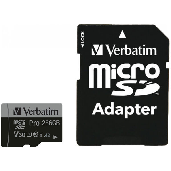 Verbatim Micro SD Card 256 GB SDXC Pro UHS-III Class 10 inkl. Adapter 1 - Extended Capacity SD (MicroSDHC) – Bild 2