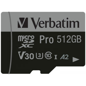 Verbatim Micro SD Card 512 GB SDXC Pro UHS-III Class 10 inkl. Adapter 1 - Extended Capacity SD (MicroSDHC)