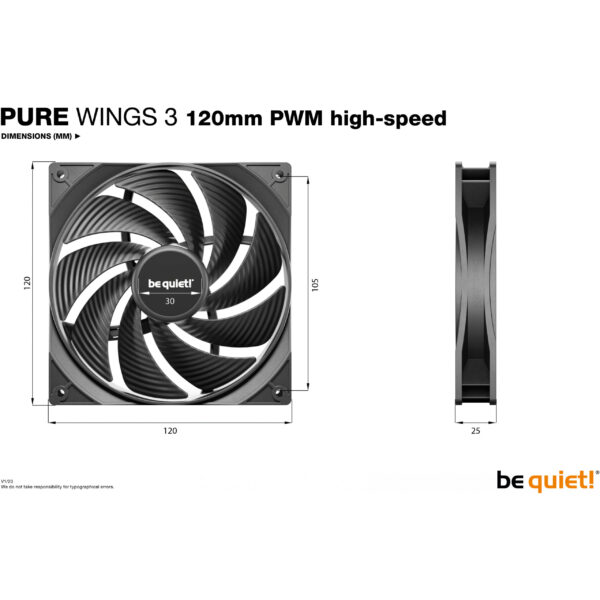 Be Quiet! Lüfter 120*120*25 Pure Wings 3 PWM high-speed – Bild 3