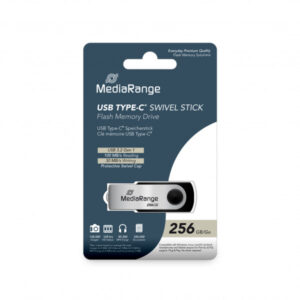 MediaRange USB 3.2 Gen 1 Type-C® Swivel USB Stick, 256 GB, Silber, Schwarz