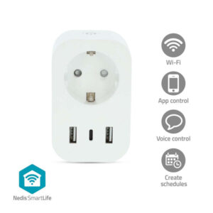 SmartLife Smart Stecker | Wi-Fi | IP21 | Leistungsmesser | 3680 W | Type F (CEE 7/7) / 1x USB-C™ / 2x USB | 0 - 55 °C | Android™ / IOS | Weiss | 1 Stück