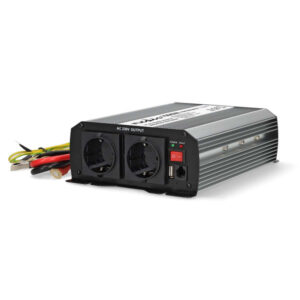 Power Inverter änderte Sinus-Wellen | Eingangsspannung: 24 V DC | Geräteausgangsanschluss: Type F (CEE 7/3) / USB-A | 230 V AC 50 Hz | 1000 W | Spitzenleistung: 2000 W | Schraubklemme | Silber