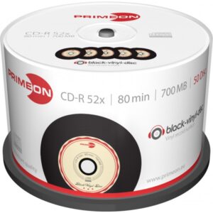 Primeon Black-Vinyl-Disc CD-R 700 MB / 80 min 52x, Vinyl, 50 Stück in Cakebox
