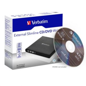 Verbatim Ultra Slimline Externer DVD Brenner, M-DISC Ready, 8x DVD, 24x CD, Schwarz