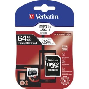Verbatim Premium CL10 Speicherkarte Secure Digital SDXC-UHS I, 64 GB, Class 10, 70 MBytes/s, Lesegeschwindigkeit, mit SD/SDHC Adapter