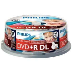Philips DVD Double Layer 240 min/8.5 GB 8x, Full printable, 25 Stück in Cakebox