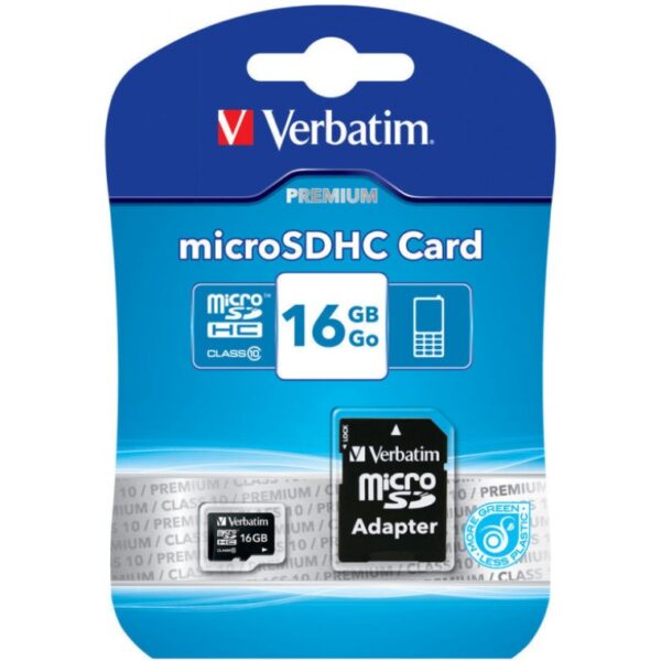 Verbatim Premium Speicherkarte Secure Digital micro SDHC-UHS I, 16 GB, Class 10, 30 MBytes/s Lesegeschwindigkeit, mit SD/SDHC Adapter
