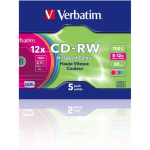 Verbatim DataLifePlus Hi-Speed CD-RW 700 MB / 80 min, 12x, Wiederbeschreibbar, Oberfläche Gelabeled, 5 Stück in Slimcase