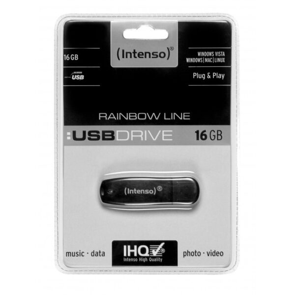 Intenso USB Stick Rainbow Line, USB 2.0, 16 GB, 28 MBytes/s, Schwarz – Bild 2