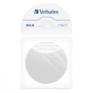 Verbatim CD/DVD Umschläge, Hüllen für CD/DVD Rohlinge, CD Schutzhüllen mit Sichtfenster, verschließbare Papierhüllen für CD & DVD & Blu-Ray 100 Stück