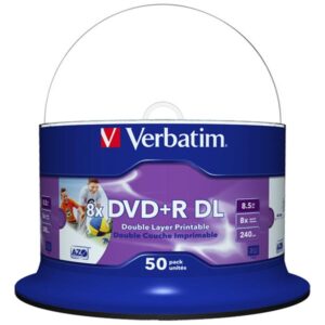 Verbatim DVD Double Layer DVD+R DL 8.5 GB / 240 min 8x, Full printable White No ID, 50 Stück in Cakebox